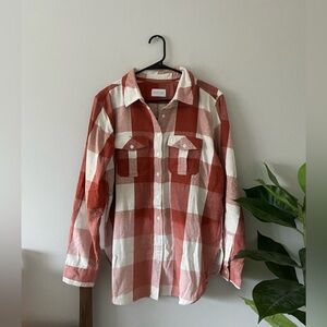 NWOT Panache Apparel Orange Cream Plaid Cabincore 100% Cotton Flannel Size L